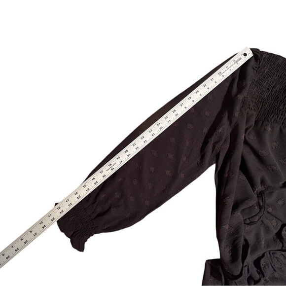 UMGEE Black Swiss Dot Mini Dress sz M Ruffles Balloon Sleeve Smocked Yoke #C3421 - Picture 6 of 10